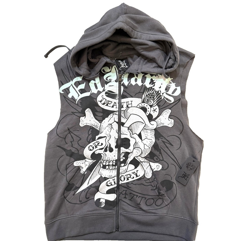 Ed‎ Hardy Hoodie Mens M Death Or Glory Sleeveless Y2K NWT